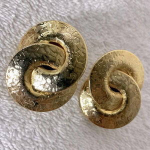 Vintage Gold Tone Textured Knots Clip On Earrings